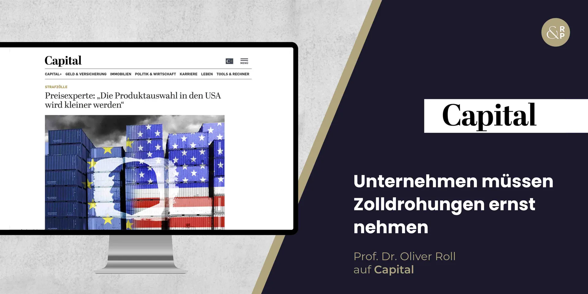 Webseitenausschnitt: Prof. Dr. Oliver Roll erklärt im Interview mit Capital die Auswirkungen von Strafzöllen