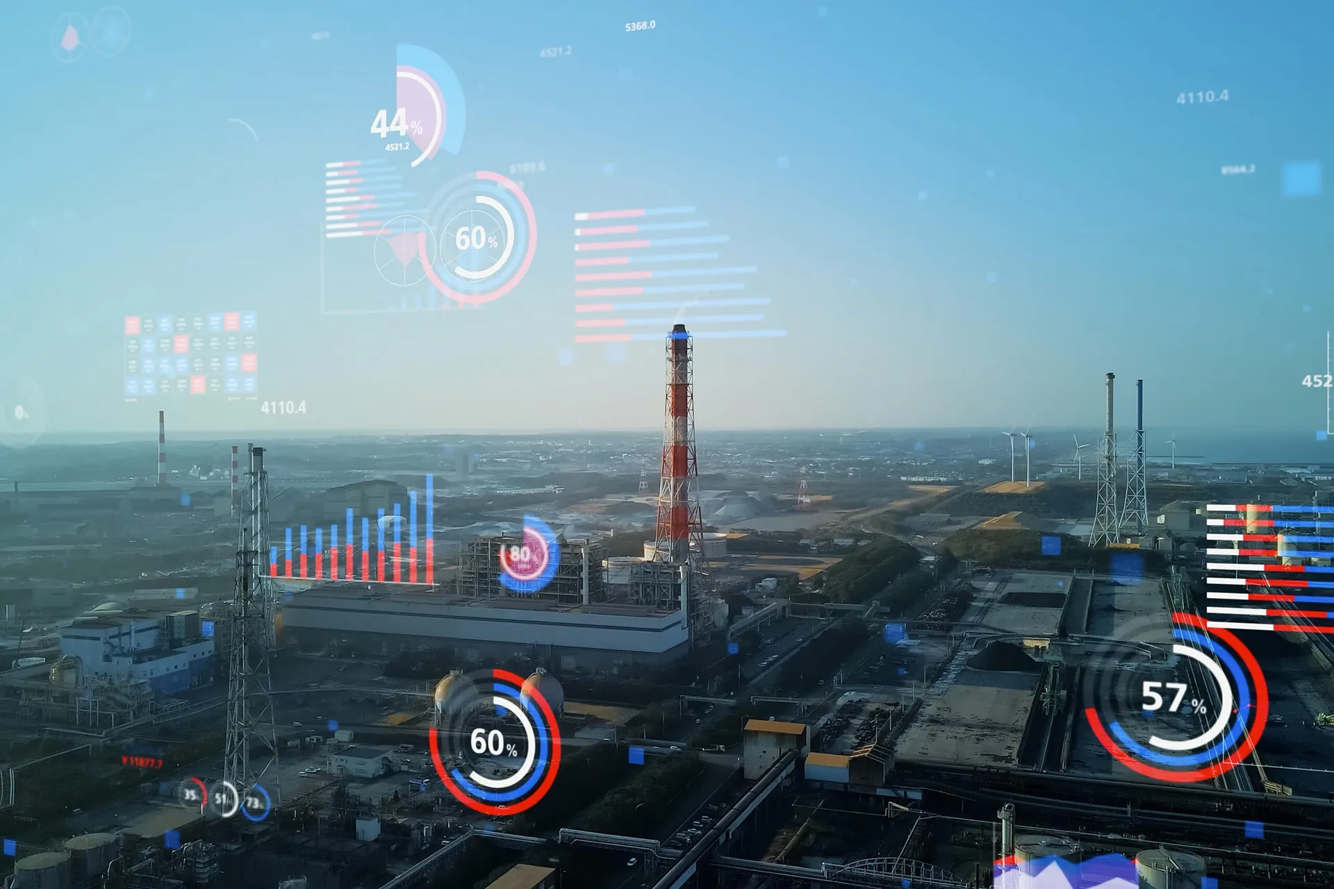 Chemieanlage mit eingeblendeten Datenvisualisierungen