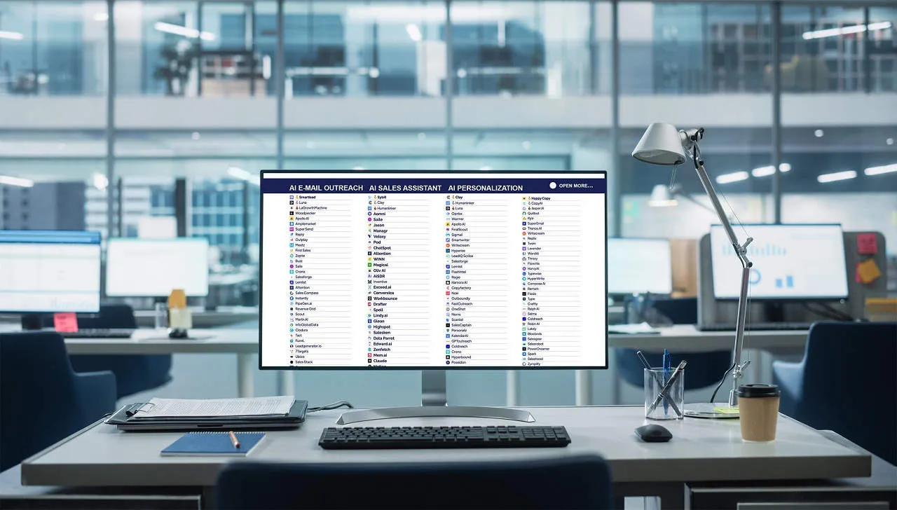 Digitalisierung im Vertrieb: Computerbildschirm zeigt AI-Anwendungen für den Vertrieb