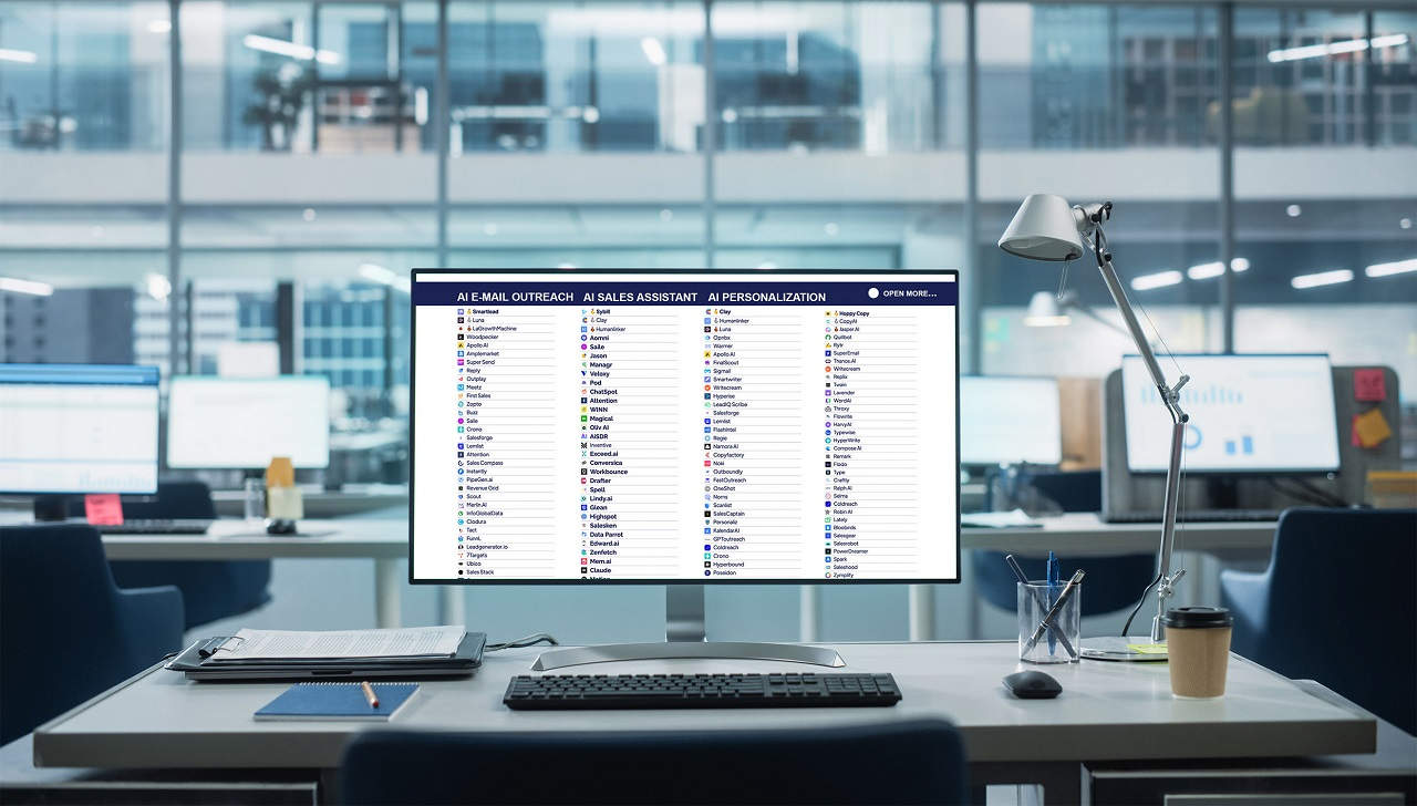Digitalisierung im Vertrieb: Computerbildschirm zeigt AI-Anwendungen für den Vertrieb