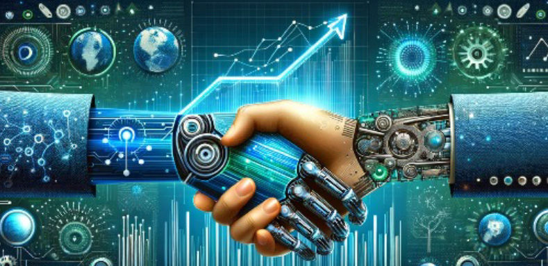 Roboterhand und menschliche Hand schütteln sich