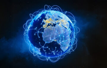 Leuchtender Globus auf dem verschiedene Punkte mit schwungvollen Linien verbunden sind