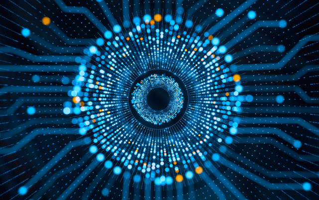 Darstellung eines Datennetzes, dessen Punkte aussehen wie ein Auge