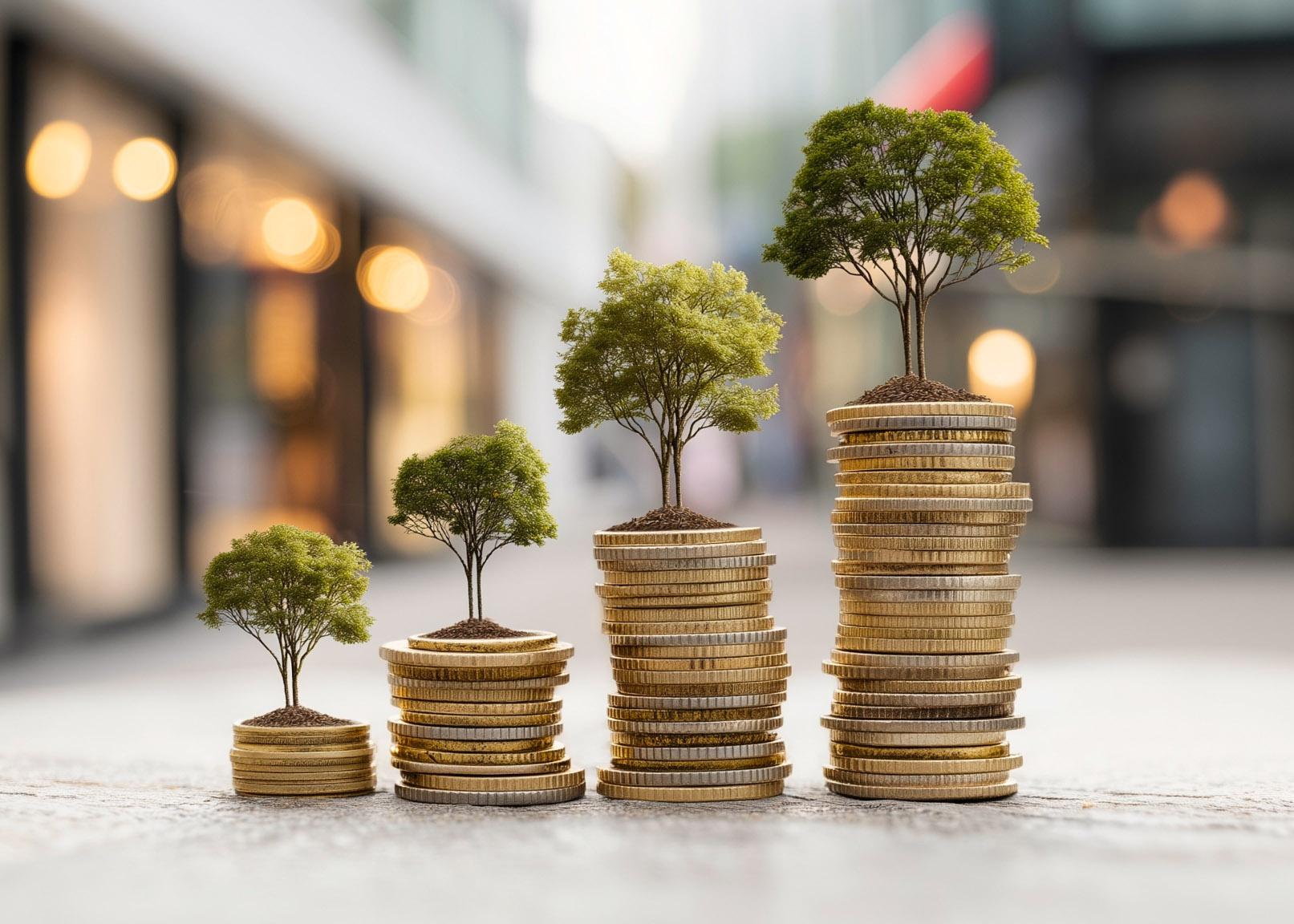 B&auml;ume, die auf Geldm&uuml;nzen wachsen